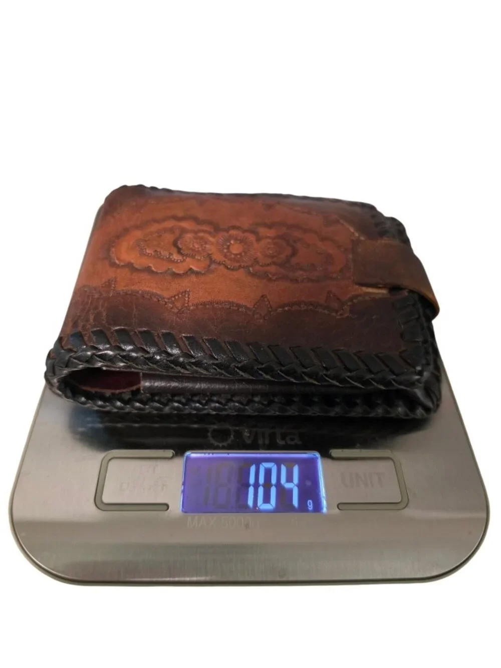 Vintage Hand Tooled Leather Western Bifold Wallet Cowboy Boho Braided Edge GUC